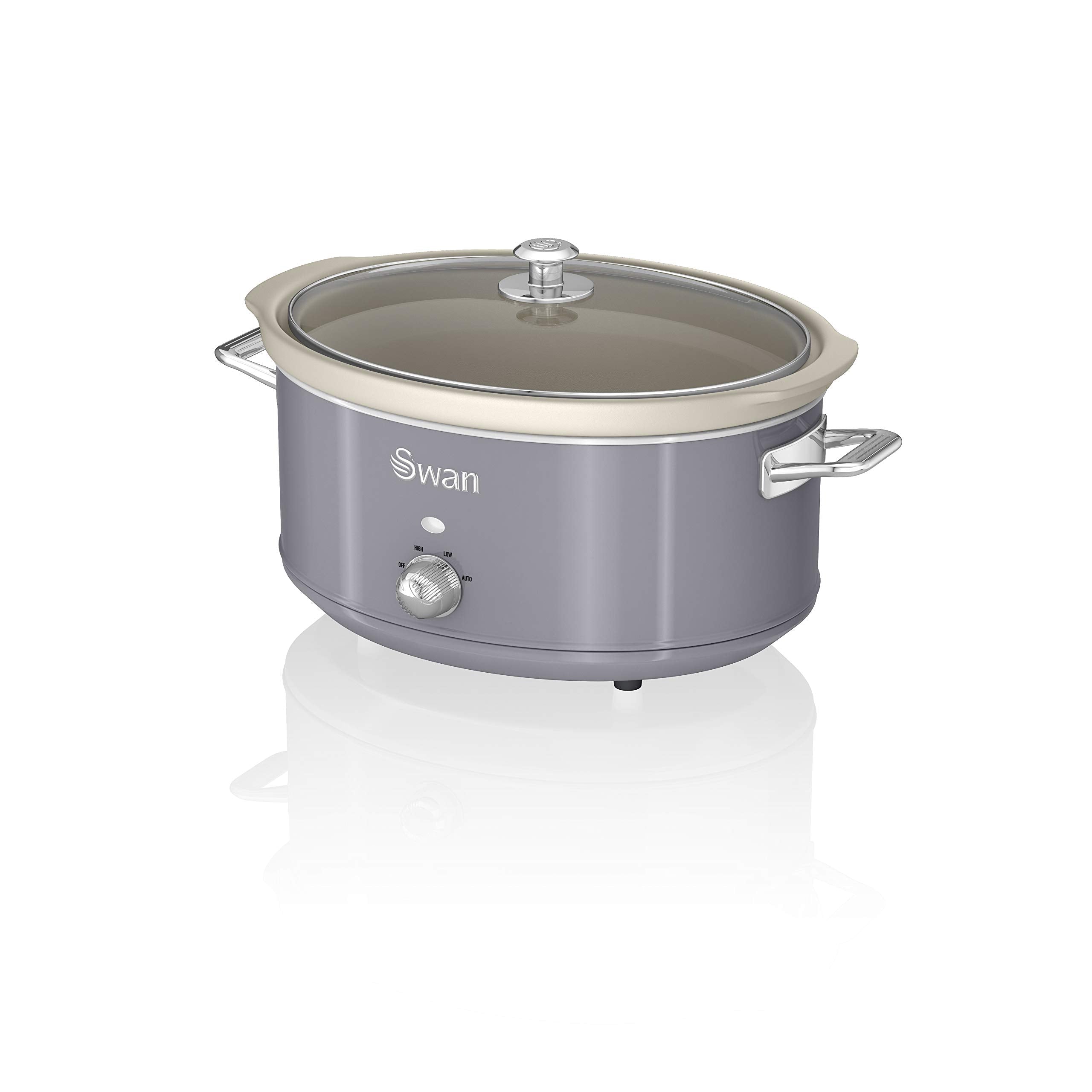 Swan Retro Slow Cooker | 6.5L Ceramic Pot with Keep Warm - Grey
