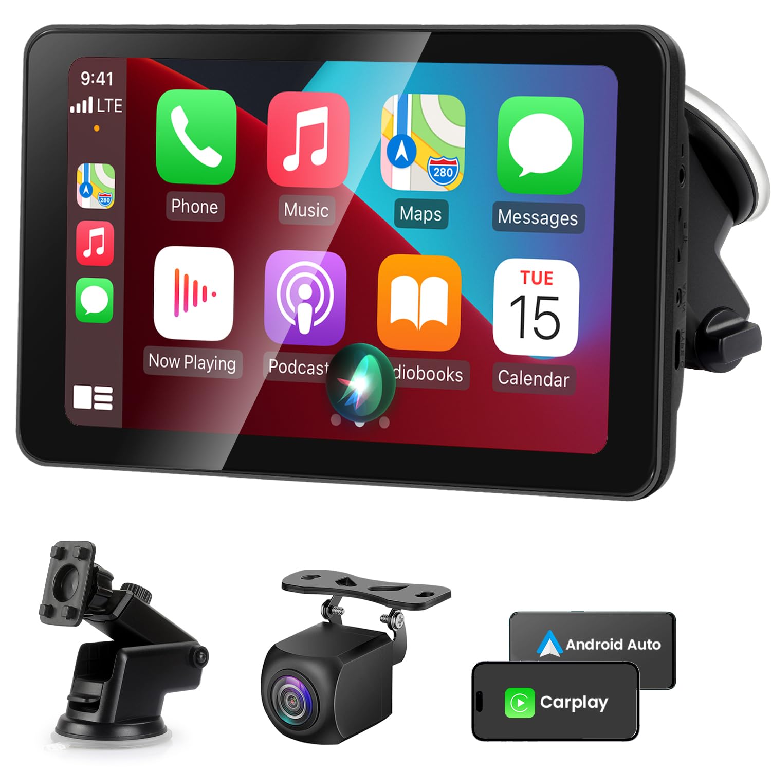 7" Wireless Apple CarPlay & Android Auto Screen with Camera