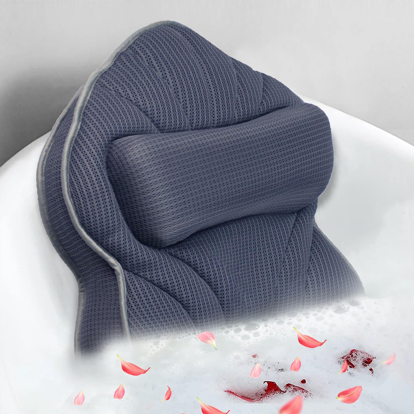 Poemland Large Bath Pillow – 3D Air Mesh Ergonomic Support, Grey