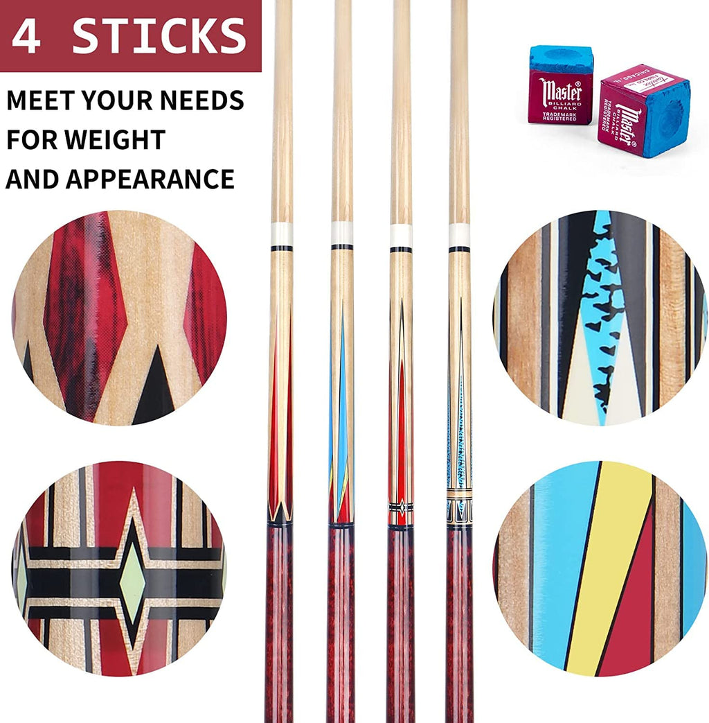 AKLOT 58" Canadian Maple Wood Pool Cues - Set of 2 Billiard Sticks