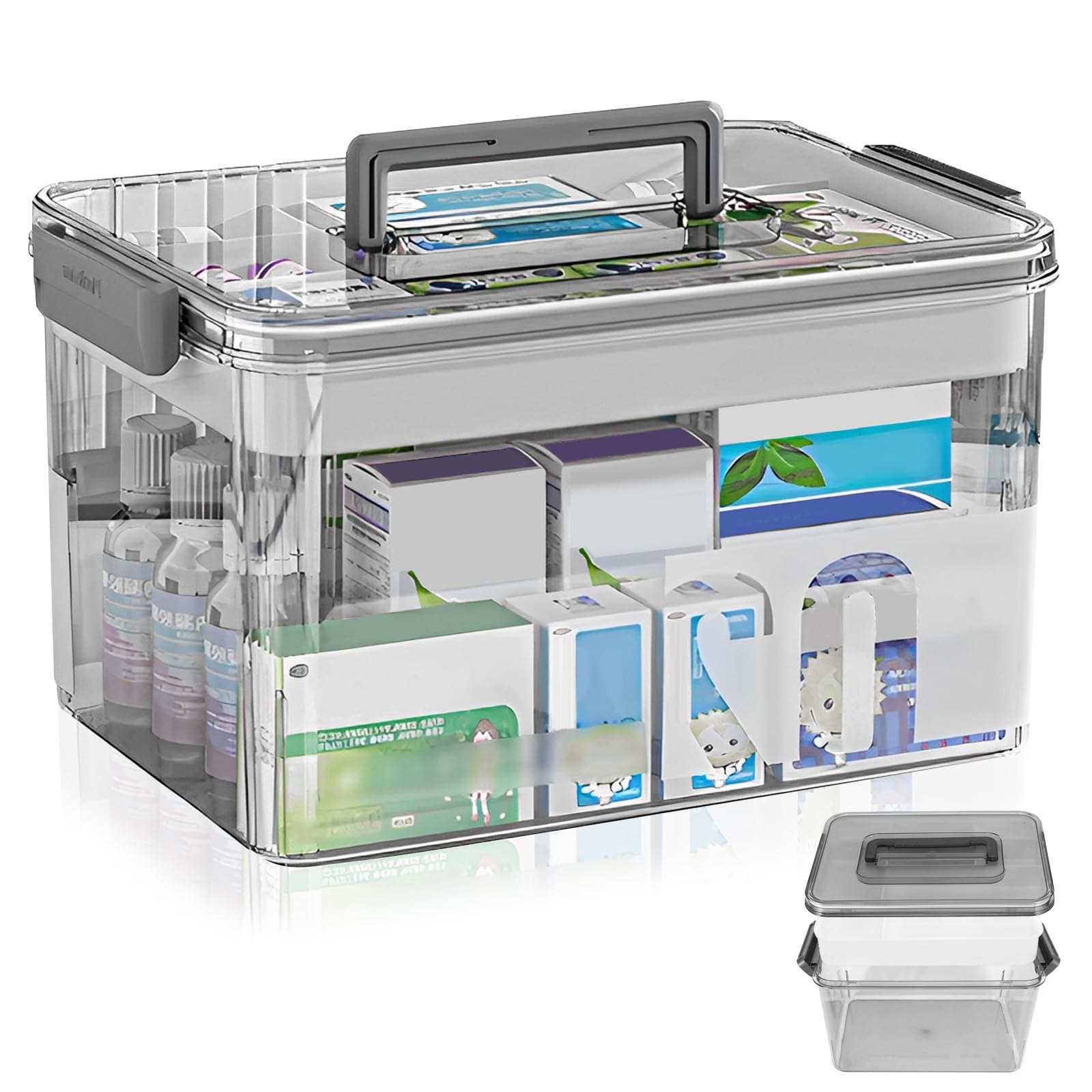 OUZHOU 2-Layer Medicine Storage Box – Large Portable First Aid Case
