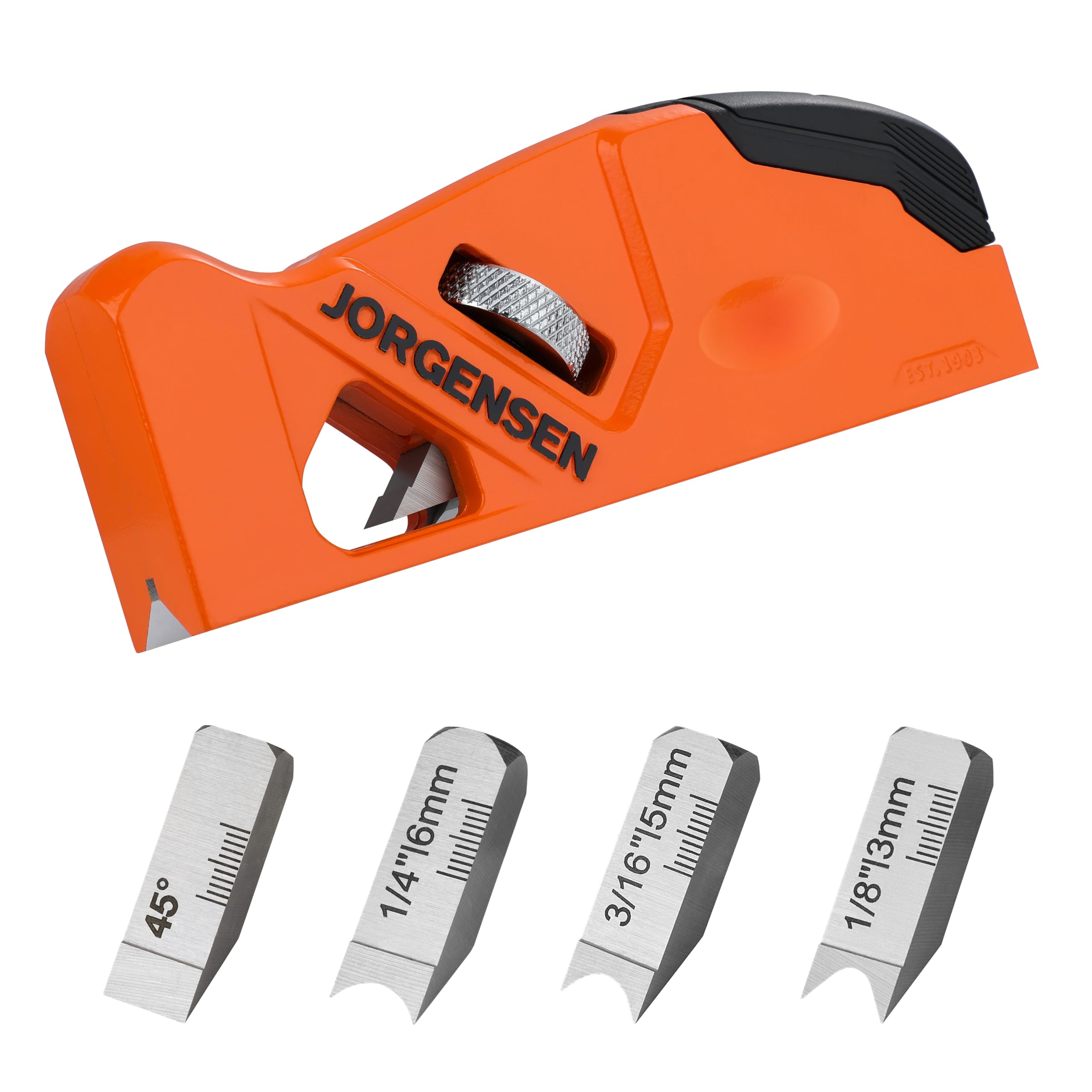 Jorgensen Chamfer Plane for Woodworking | 45° Hand Planer with 4 Cutters