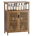 HITNET Bamboo Bathroom Storage Cabinet | 2 Shutter Doors & Shelves, Walnut