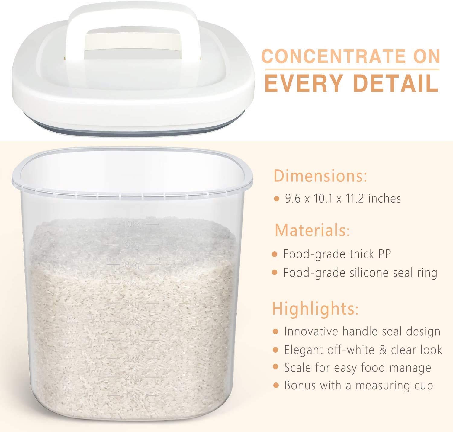 TBMax 10L Rice Storage Container – Airtight BPA Free Food Bin with Cup