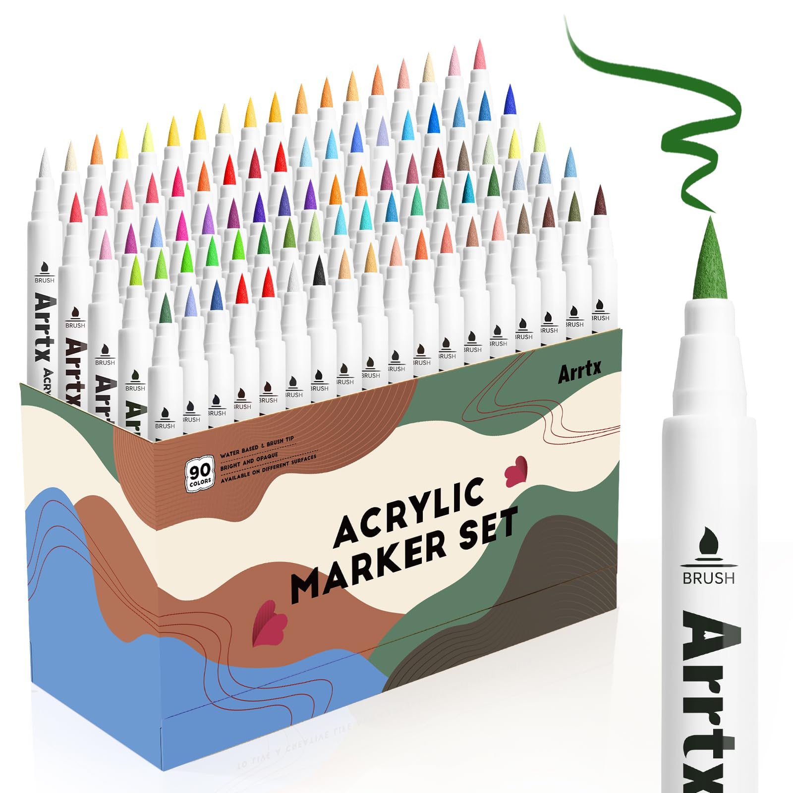 Arrtx 90 Colors Acrylic Paint Markers – Brush Tip Pens for Rock Painting