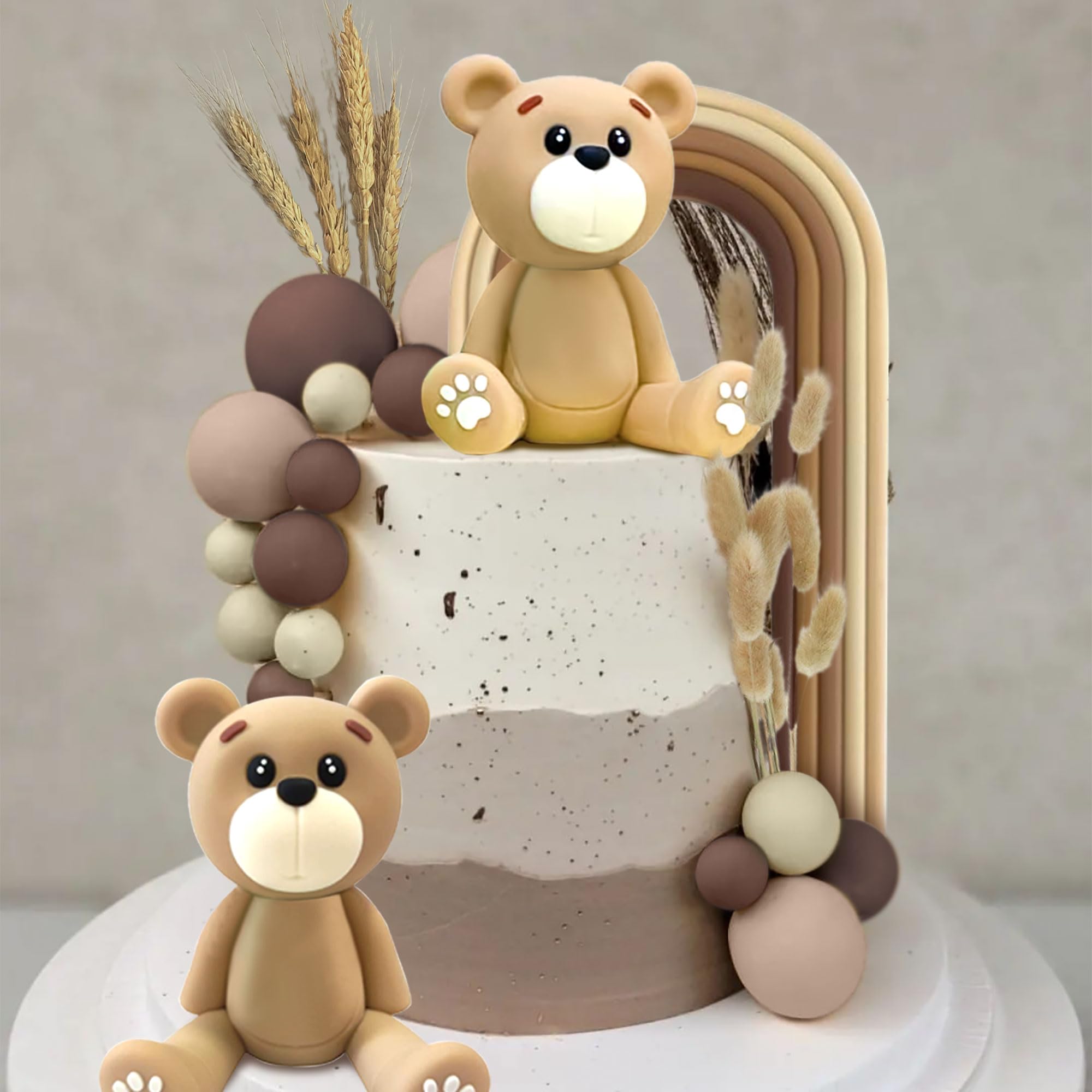 JeVenis 28 PCS Boho Rainbow Teddy Bear Cake Topper for Baby Shower