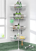 Kegii Telescopic Shower Caddy Corner – 4-Tier Tension Rod Shelf, White