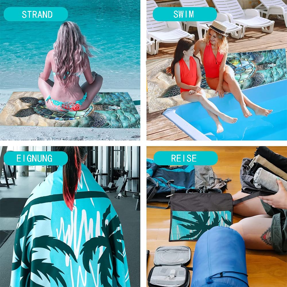 Microfibre Beach Towel 71"X32" Quick Dry Lightweight 2 Pcs Sand Free Extra Large Thin Towels Travel Essentials For Adults Womens Swim Bath - image 5