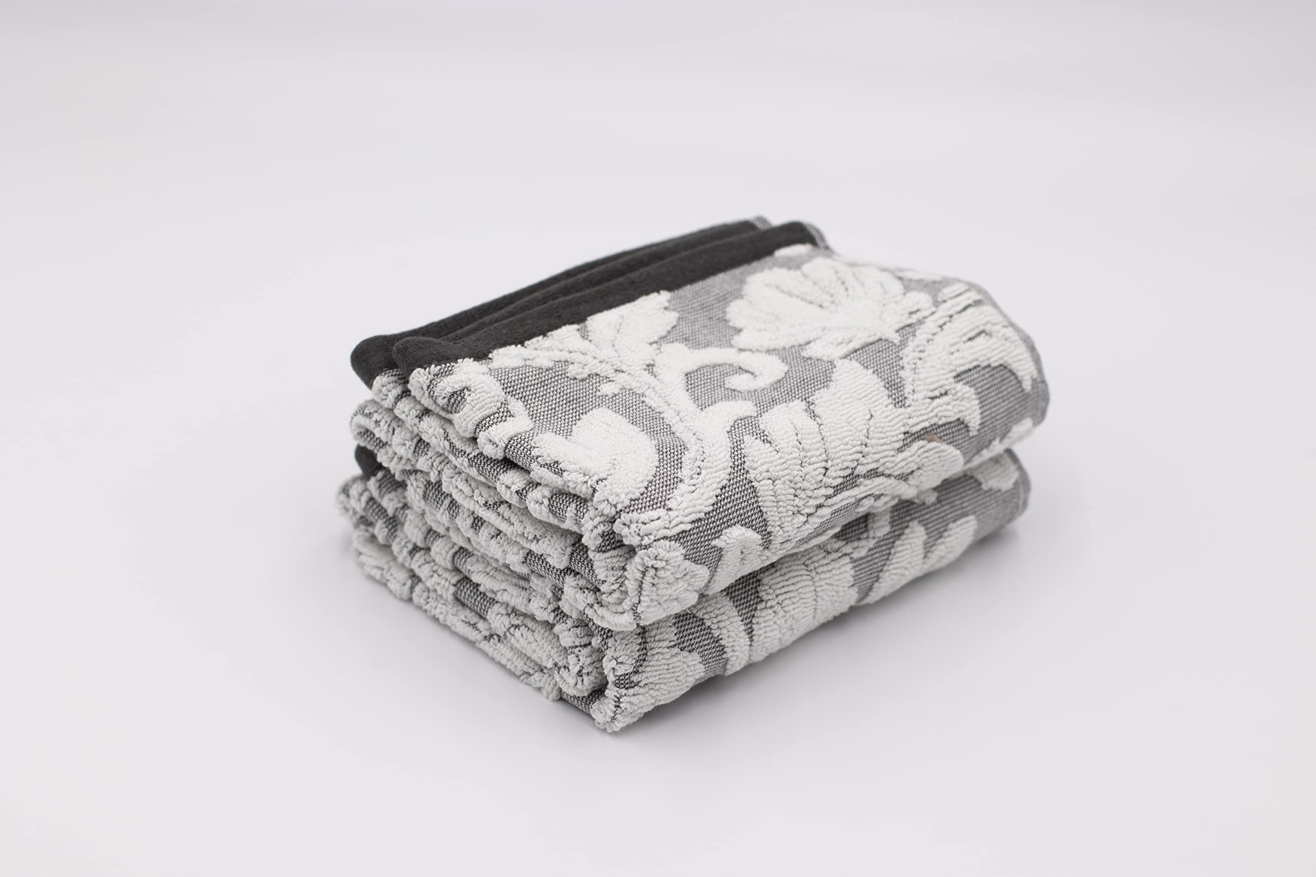 Lex's Linens Floral Jacquard Guest Towels - 600gsm Turkish Cotton - Grey