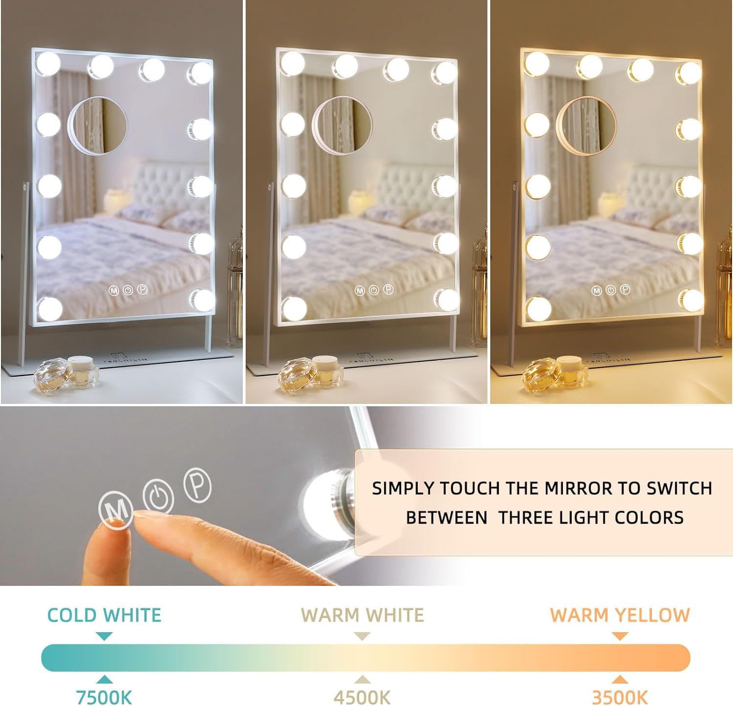 Fenchilin Hollywood Vanity Mirror with 12 LED Bulbs and 10X Magnifier