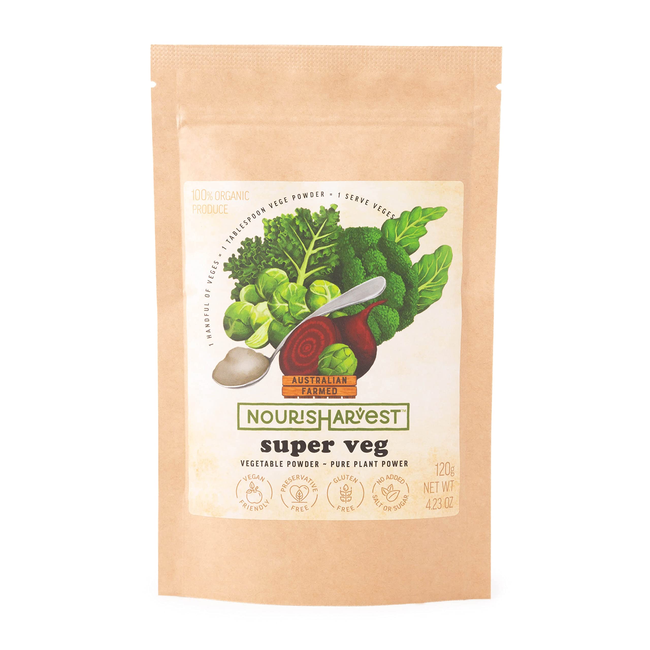 Nourisharvest Beetroot Broccoli & Kale Superfood Powder - Raw Veg Blend 120g