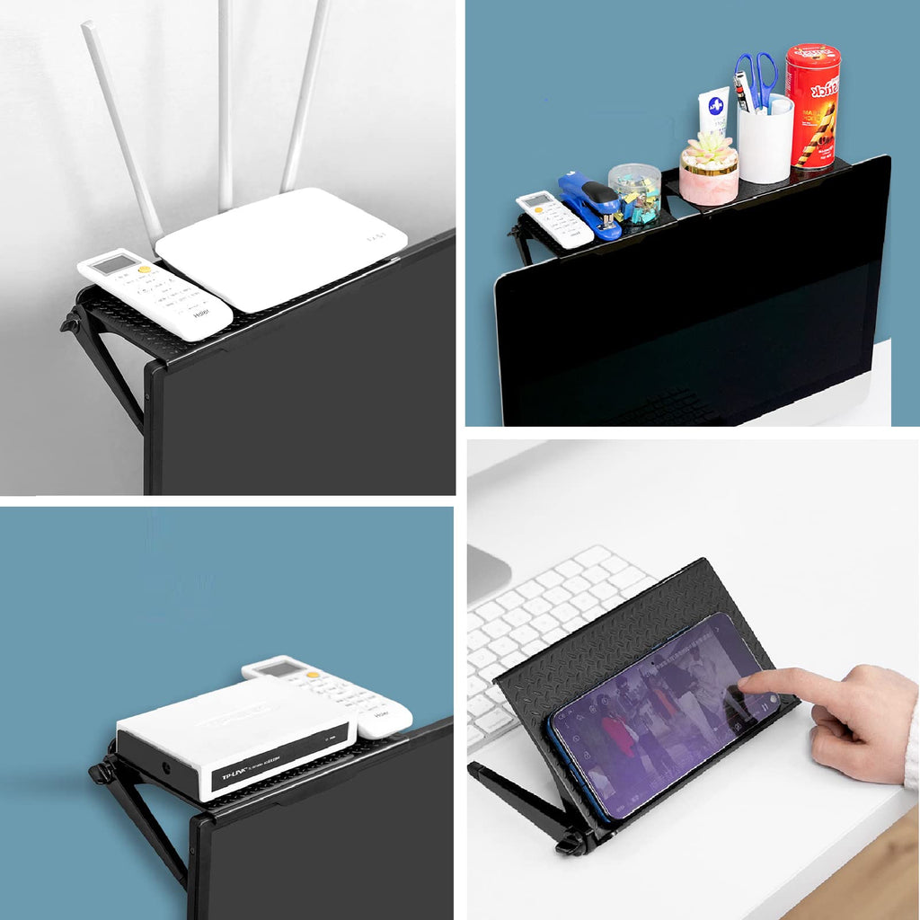 JJQHYC 2 TV Top Shelf Monitor Shelf Screen Top Shelf Adjustable Computer Top Shelf Black Monitore Stand for Streaming Devices, Router, Media Boxes - image 2