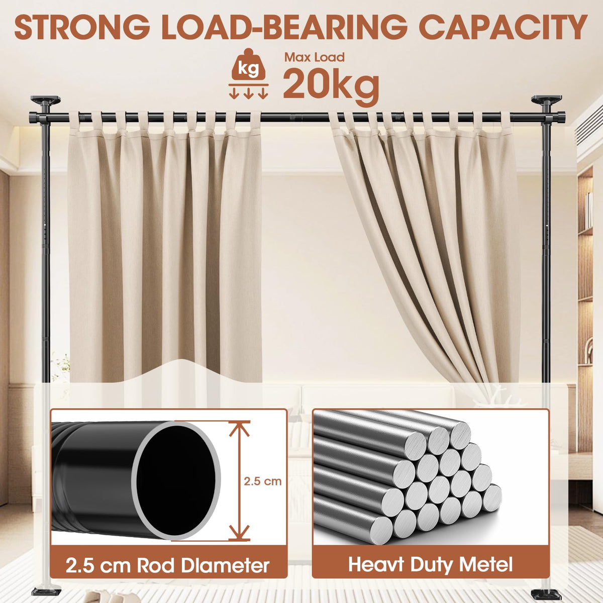 Room Divider No Drilling Curtain Rod Wall Divider for Room Separation - image 4