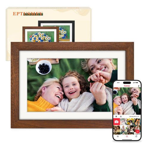 Jolof Store 10.1 Inch WiFi Digital Photo Frame – Walnut Wood HD IPS