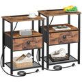 AMHANCIBLE Bedside Table Set of 2 with Charging Station and Fabric Drawer