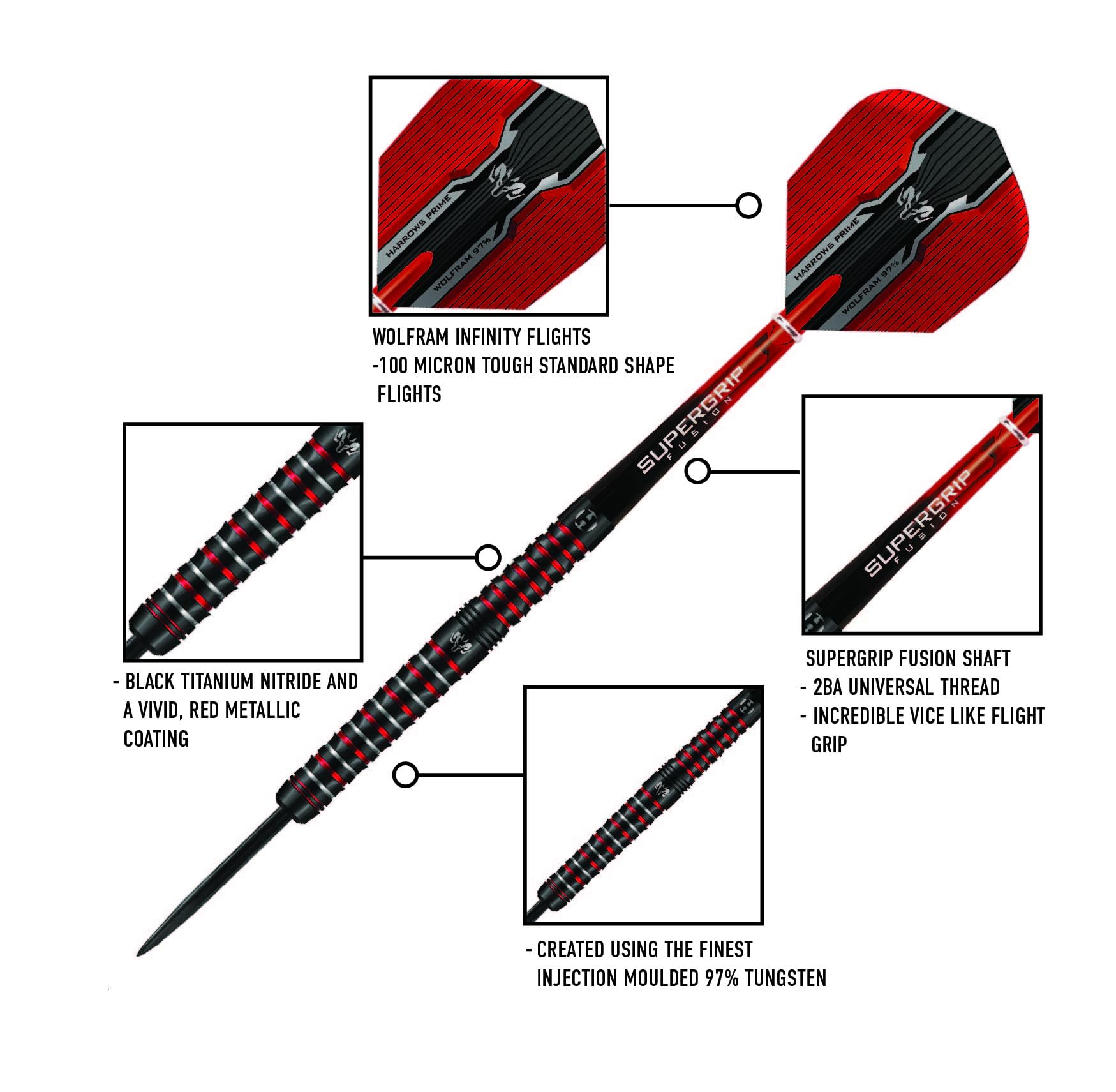 Harrows Wolfram Infinity 97% Tungsten Steel Tip Darts Set – 24g