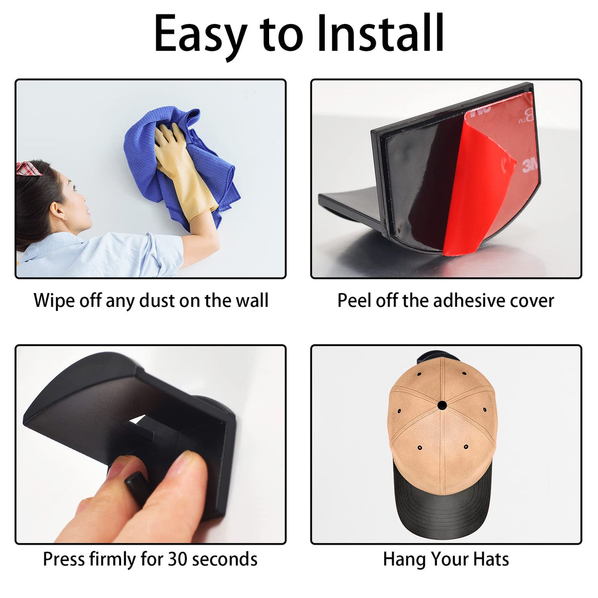 10 Pack Adhesive Hat Holder Cap Hook for Wall Mount No Drilling Hat Rack - image 2