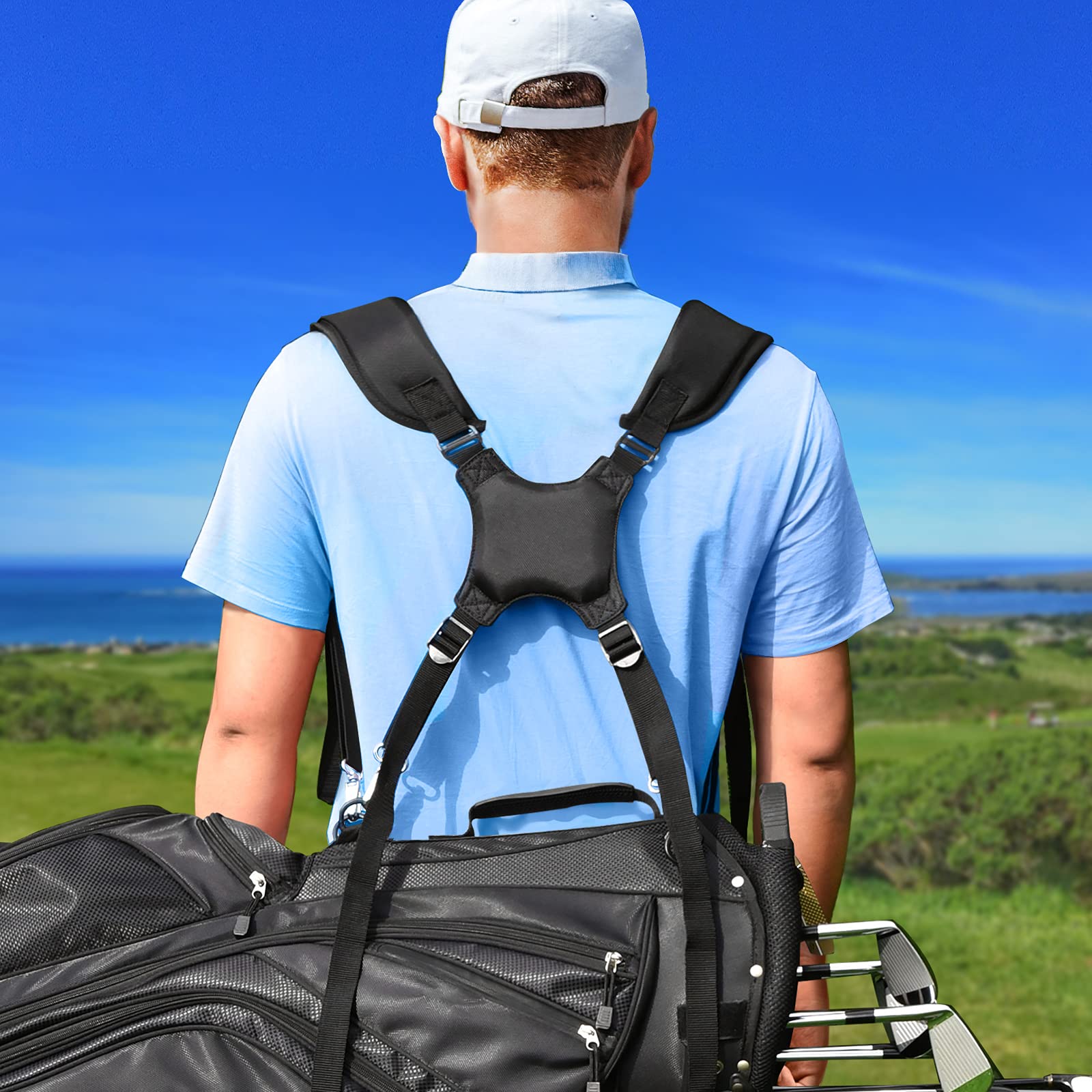 Big Teeth Golf Bag Strap Replacement | Padded Nylon Adjustable 4-Hook