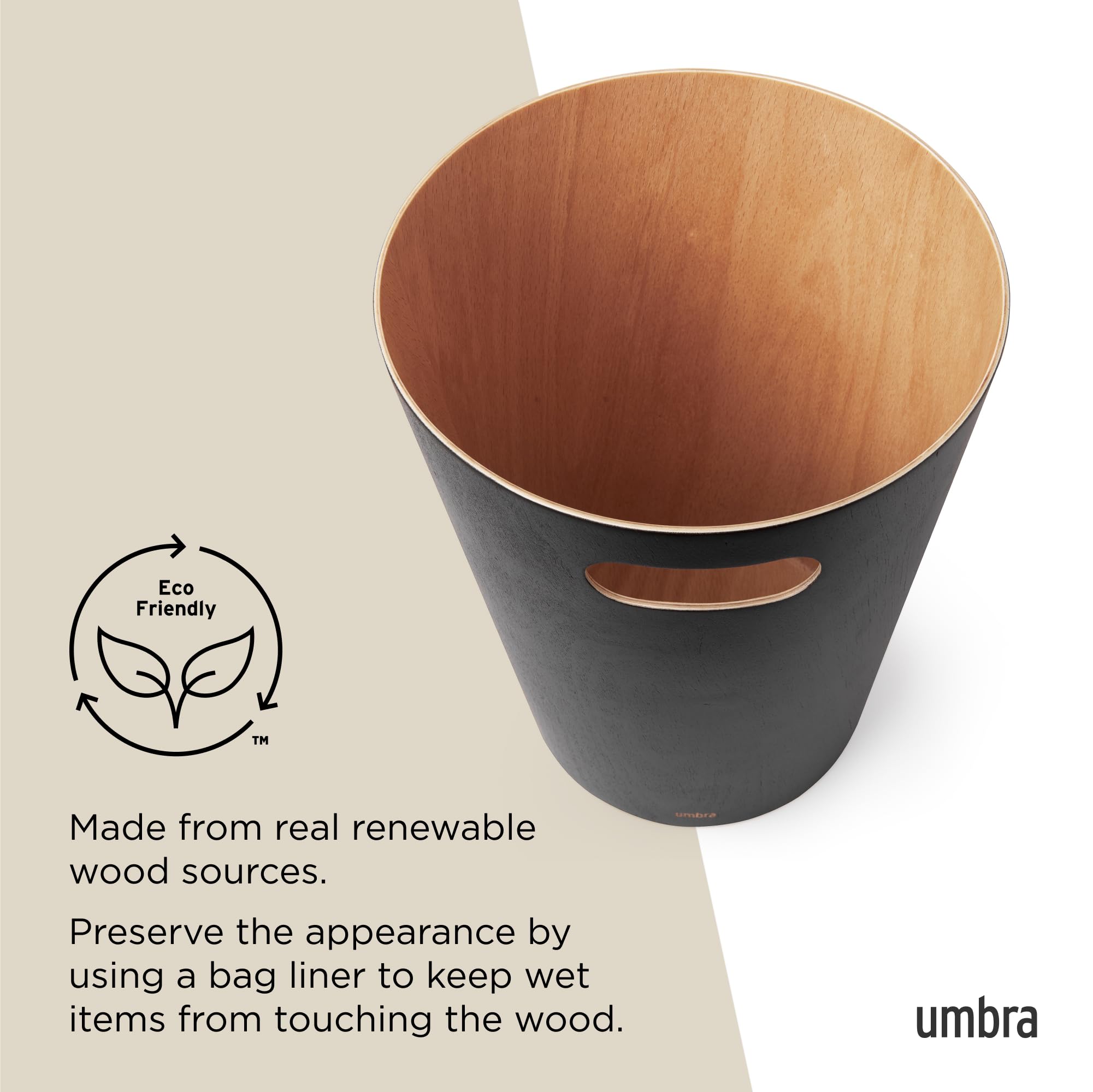 Umbra Woodrow 2 Gallon Modern Wooden Trash Can - Black/Natural