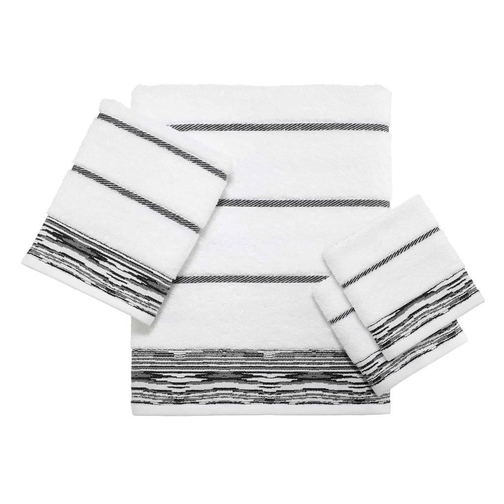 Nicole Miller - Towels, 4pc Soft & Absorbent Towel Set, Dorm Room Essentials Syndey Collection, White/Black