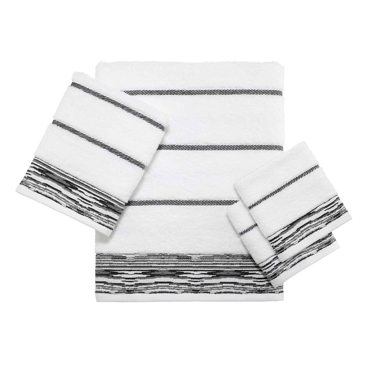Nicole Miller - Towels, 4pc Soft & Absorbent Towel Set, Dorm Room Essentials Syndey Collection, White/Black