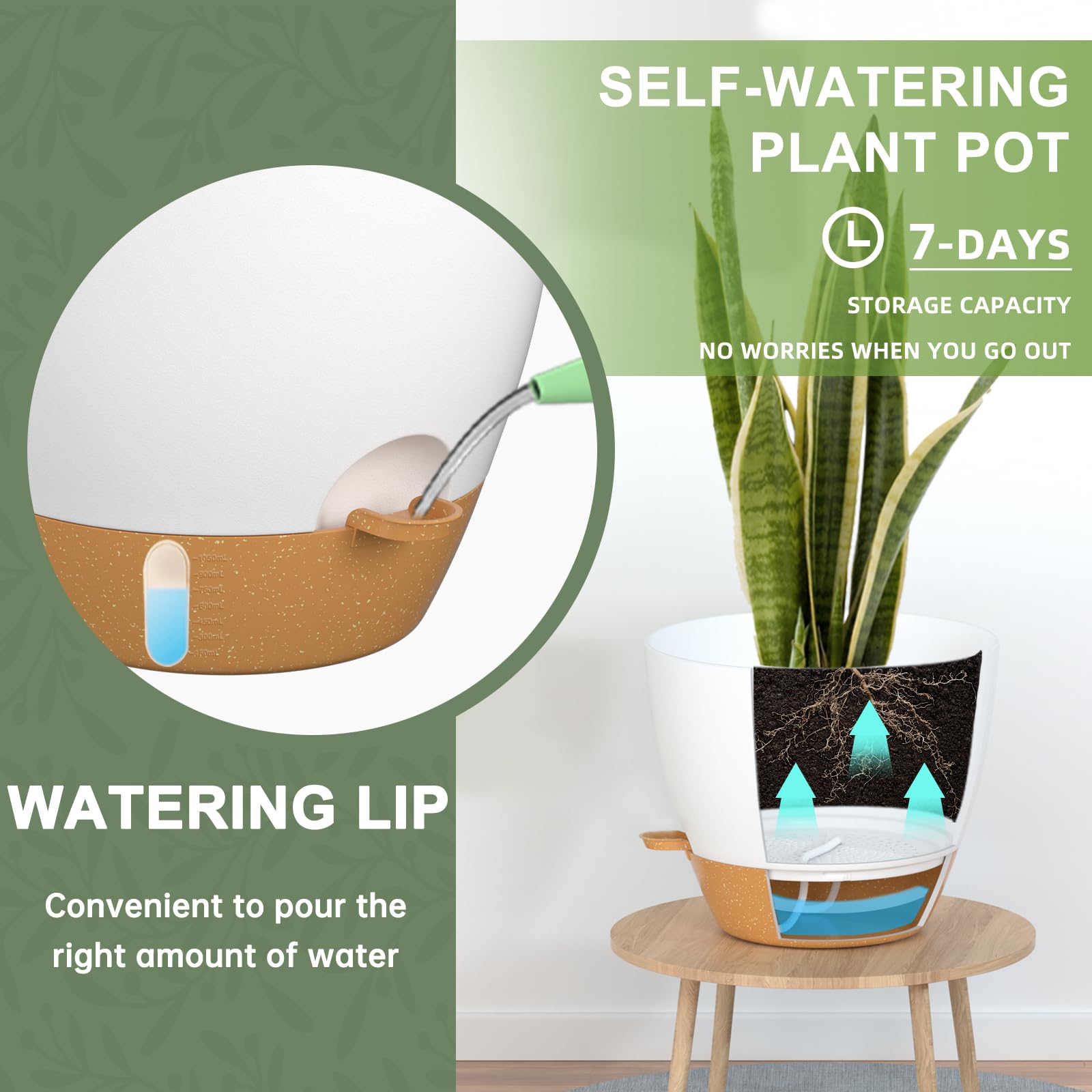 ZMTECH 30cm Self Watering Plant Pots with Drainage - Set of 2 White