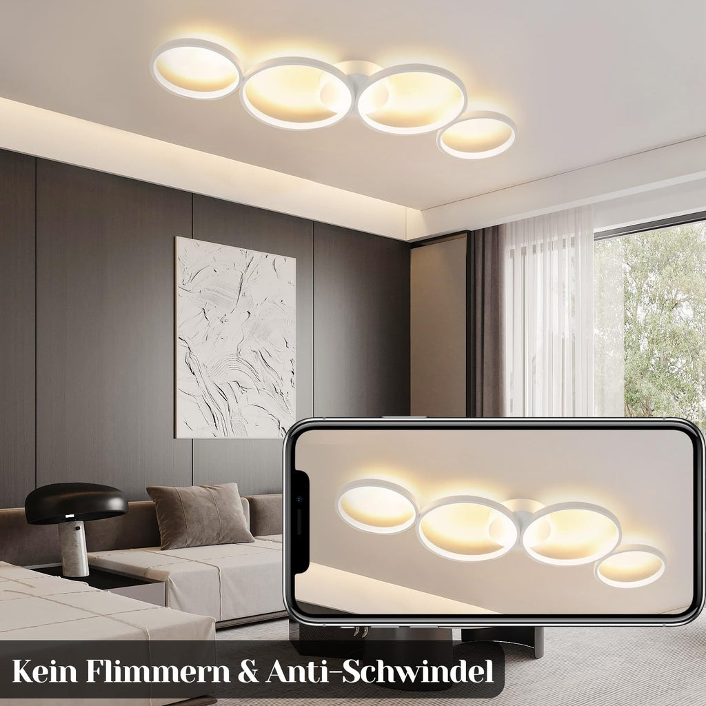 GBLY Modern LED Ceiling Light – 4-Ring Aluminium Lamp, 3000K Warm White