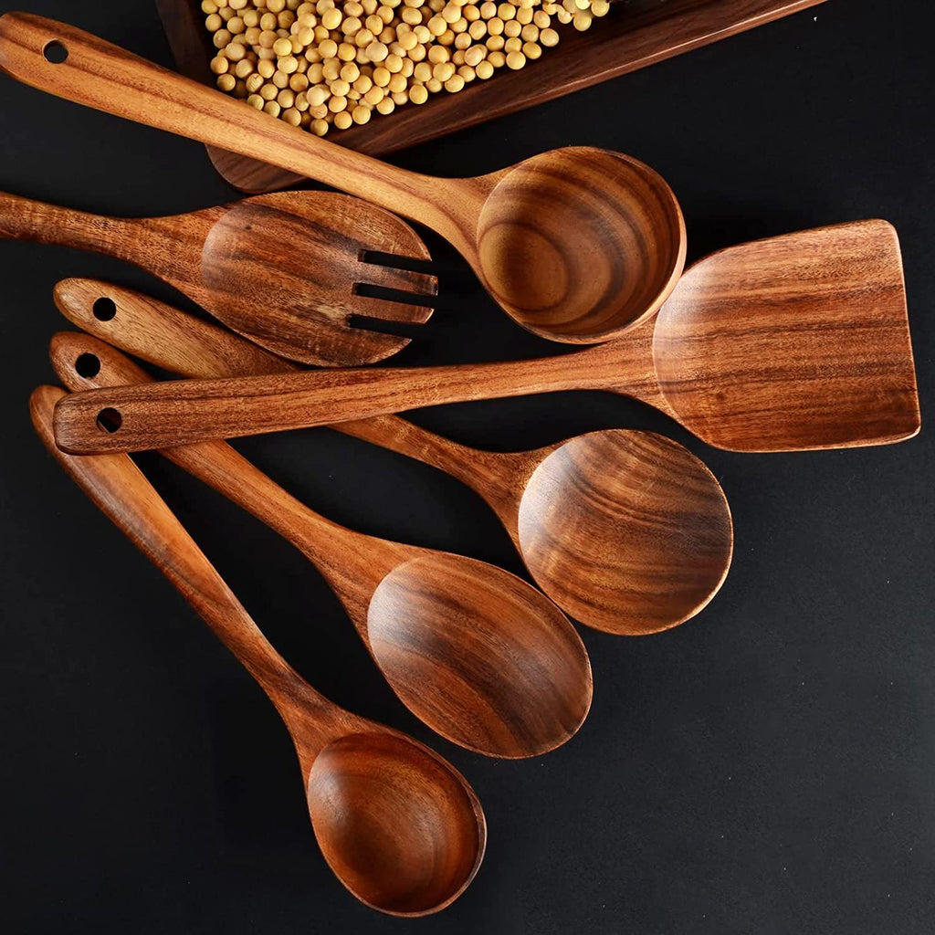 BOKALAKA 12-Piece Wooden Spoons for Cooking – Natural Teak Utensils Set