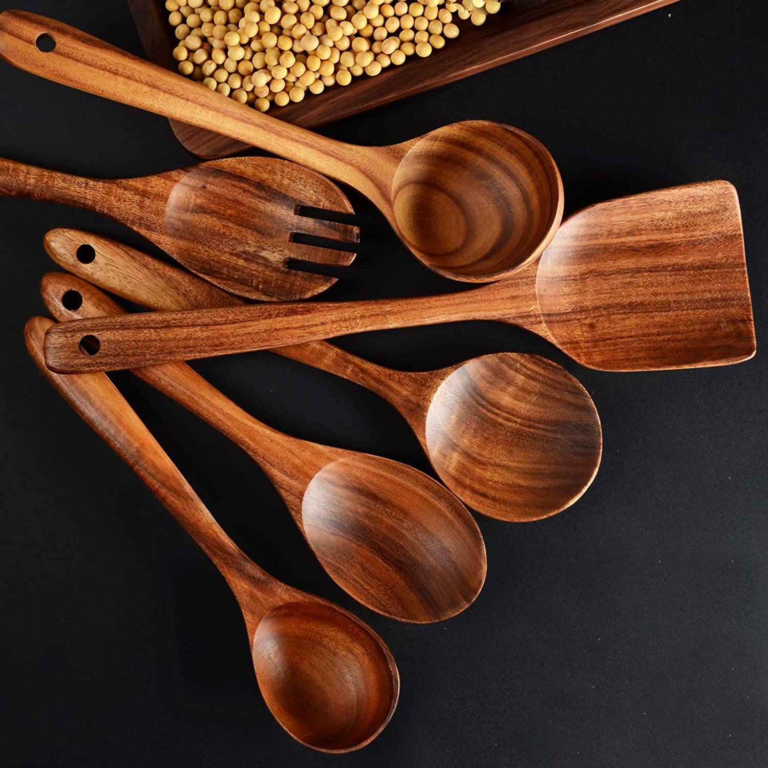 BOKALAKA 12-Piece Wooden Spoons for Cooking – Natural Teak Utensils Set