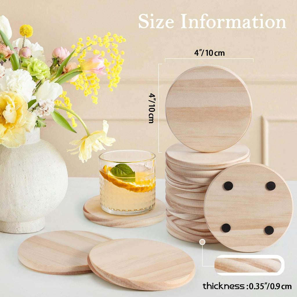 GOH DODD 48-Piece Unfinished Pine Wood Coasters for Laser Engraving, 4 Inch