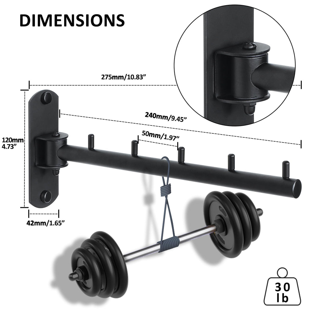 Mooche Clothes Rail Wall Mounted Black 2Pcs, Swivel Rail, 275MM