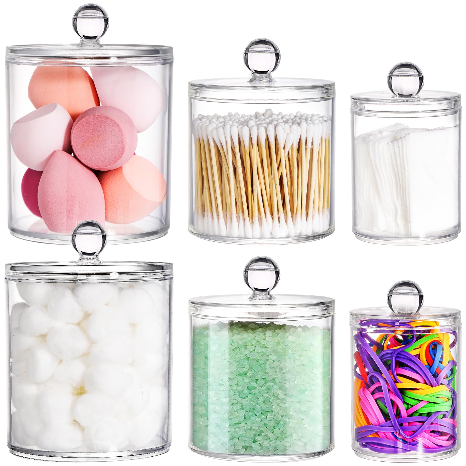 YOUEON 6 Pack Acrylic Apothecary Jars | Clear Bathroom Storage Canisters