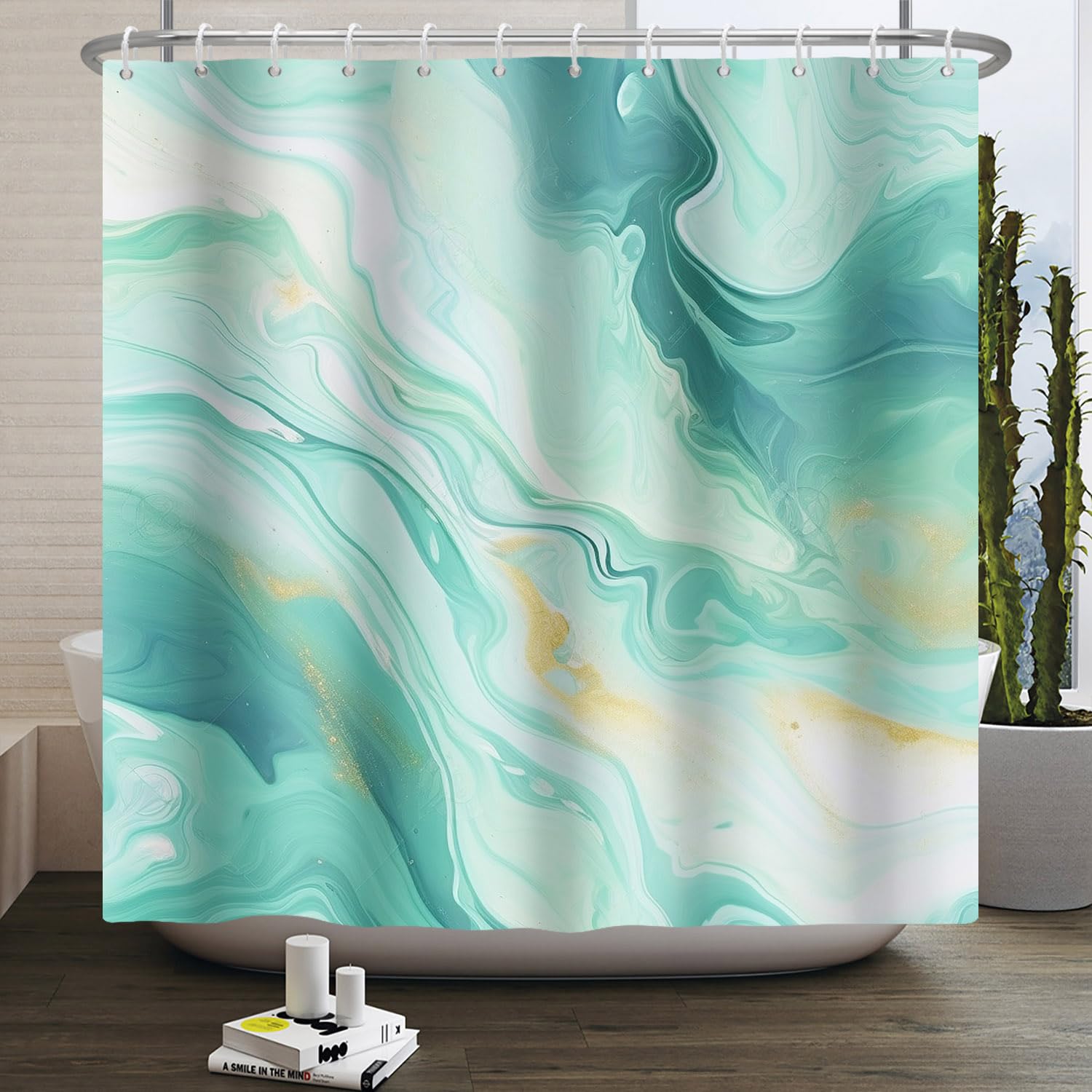 Jolof Store Green Marble Shower Curtain | Waterproof Polyester 180x180cm
