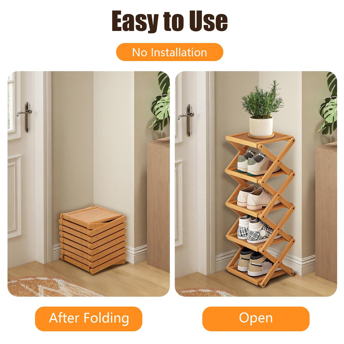 YYW Shoe Rack, Foldable Shoes Organizer Free Standing Shelf for Entryway, Closet, Hallway, Foldable X Shape Multi Tier Shoe Rack Wood Color,6 Layers - image 4