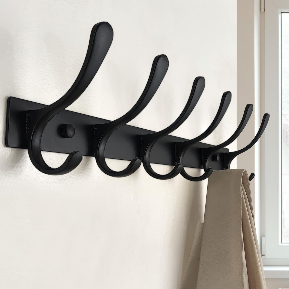 SKOLOO Coat Rack Wall Mounted - 6 Hooks, Heavy Duty, Stainless Steel, Metal Wall Coat Hanger, Sturdy Wall Hooks for Hanging Coat, Jacket, Clothes - image 2