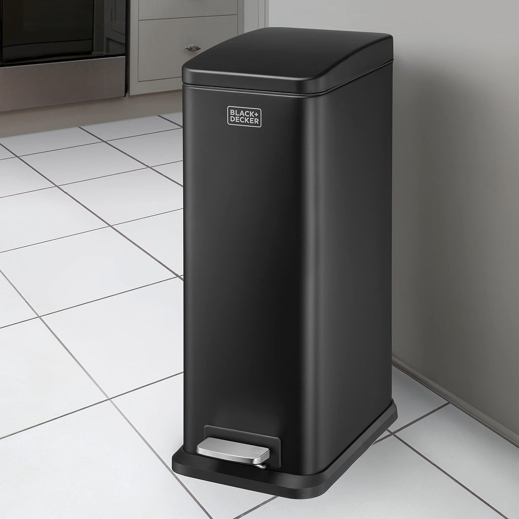 BLACK+DECKER 20L Slimline Pedal Bin – Black Stainless Steel Soft Close