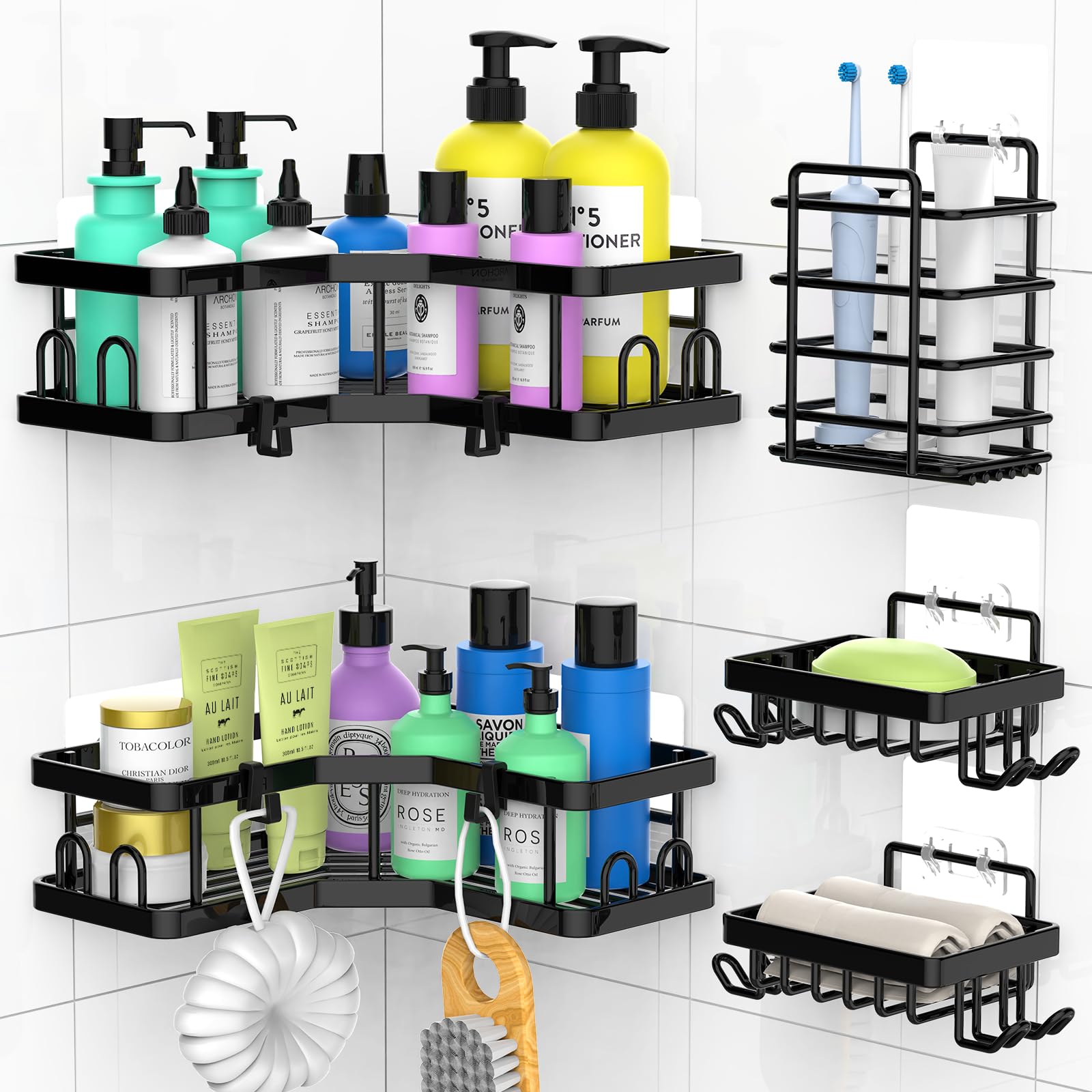 IMURZ 5-Pack Shower Caddy – Rustproof Adhesive Bathroom Storage Shelf