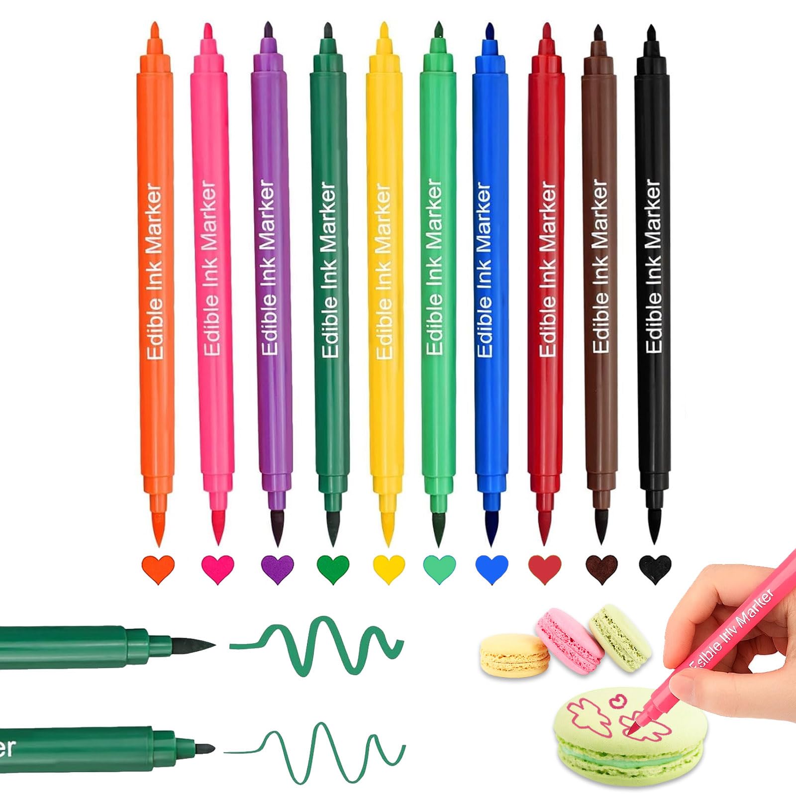 FANWINKJ Edible Food Markers - 10Pcs Dual-Ended Pens for Cakes & Cookies