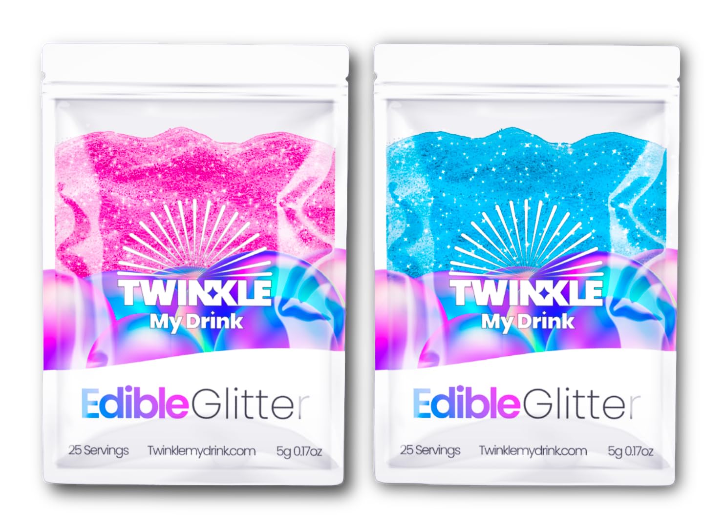 Twinkle my Drink Edible Glitter for Drinks & Cakes - Pink & Blue, 5g