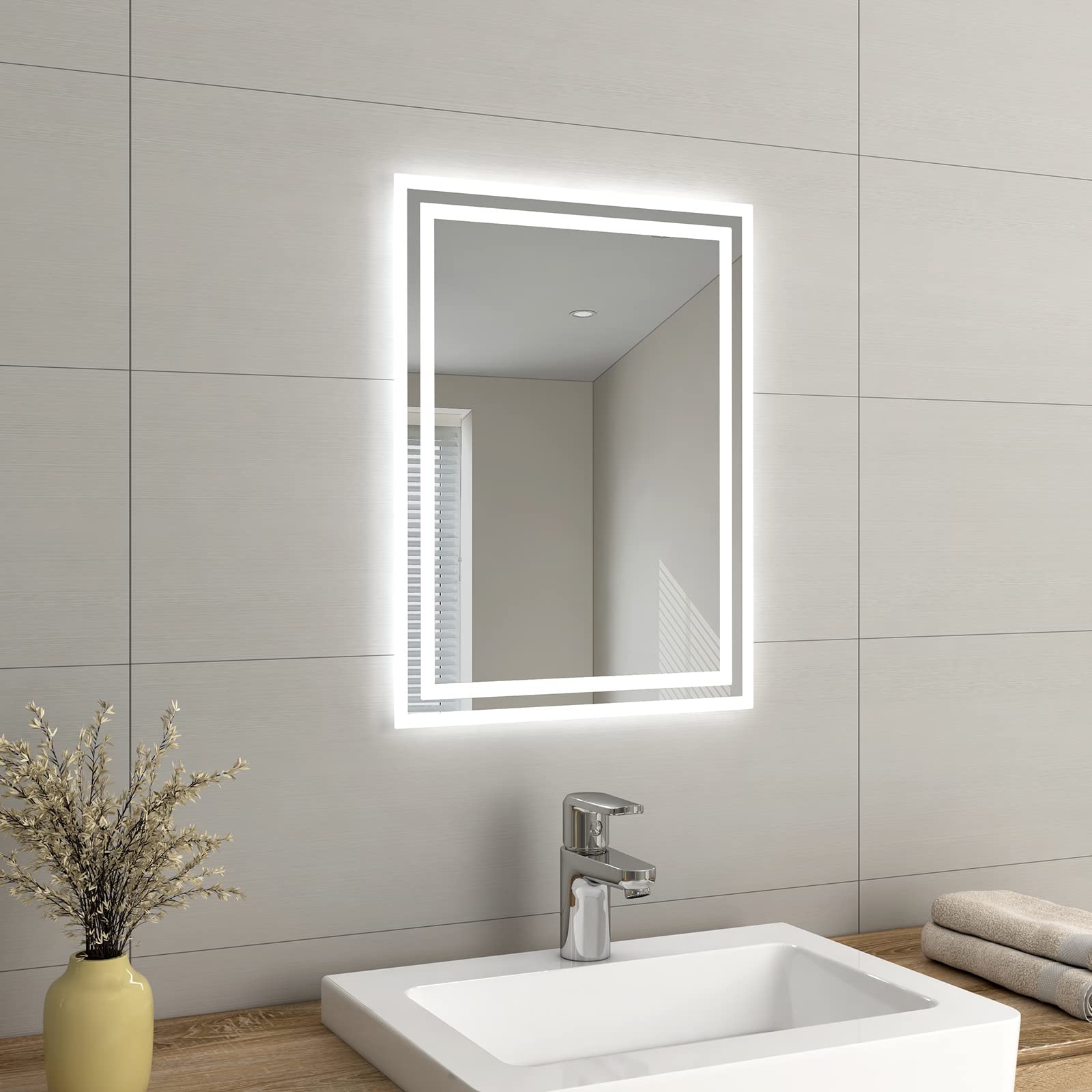 EMKE LED Bathroom Mirror 450x600mm | Wall Mounted Vanity with Demister