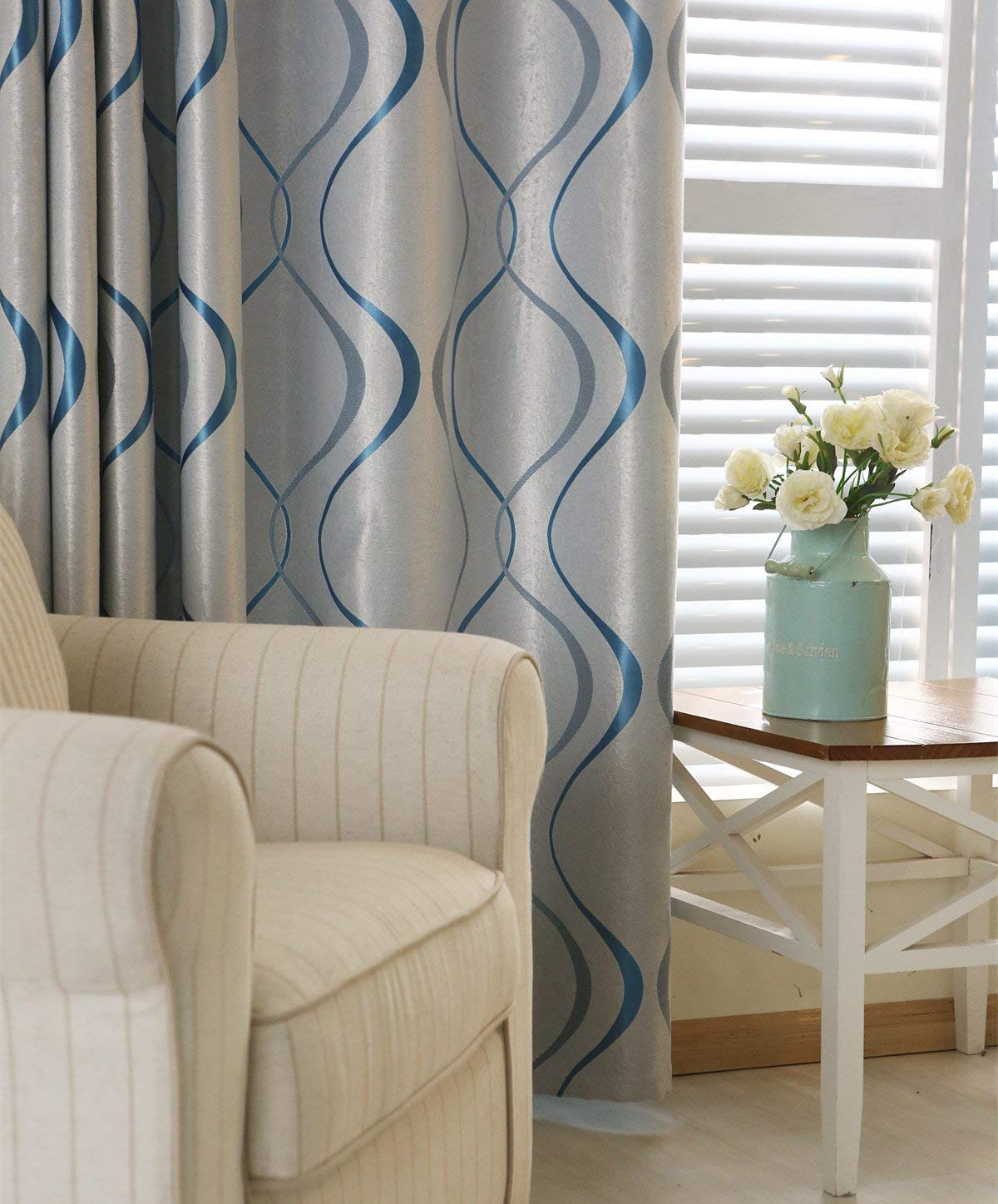 MYRU Striped Eyelet Curtains - Blue 80% Blackout Panels, 66x84 Inch