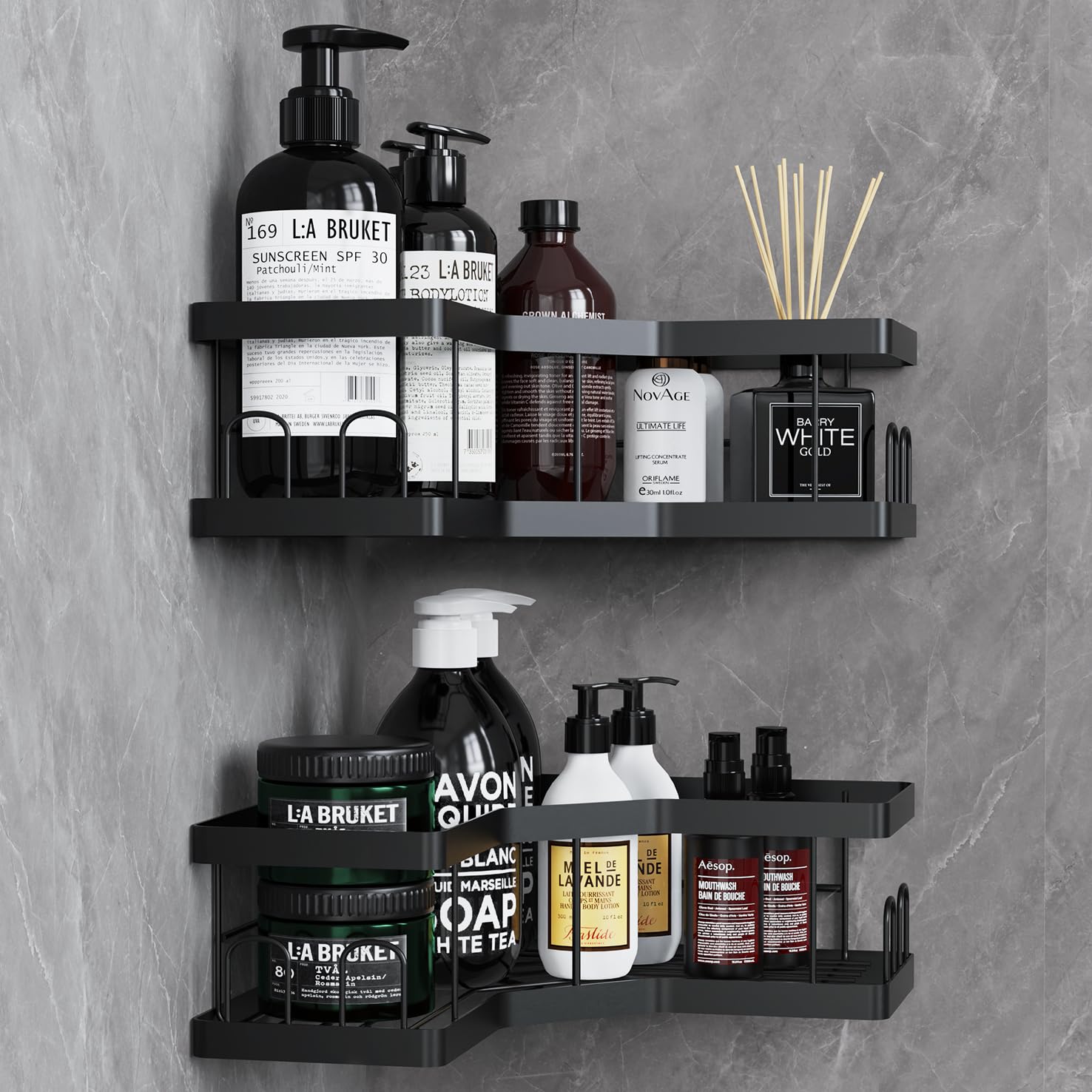 AceMining Shower Caddy – 2 Pack Carbon Steel Adhesive Bathroom Shelves