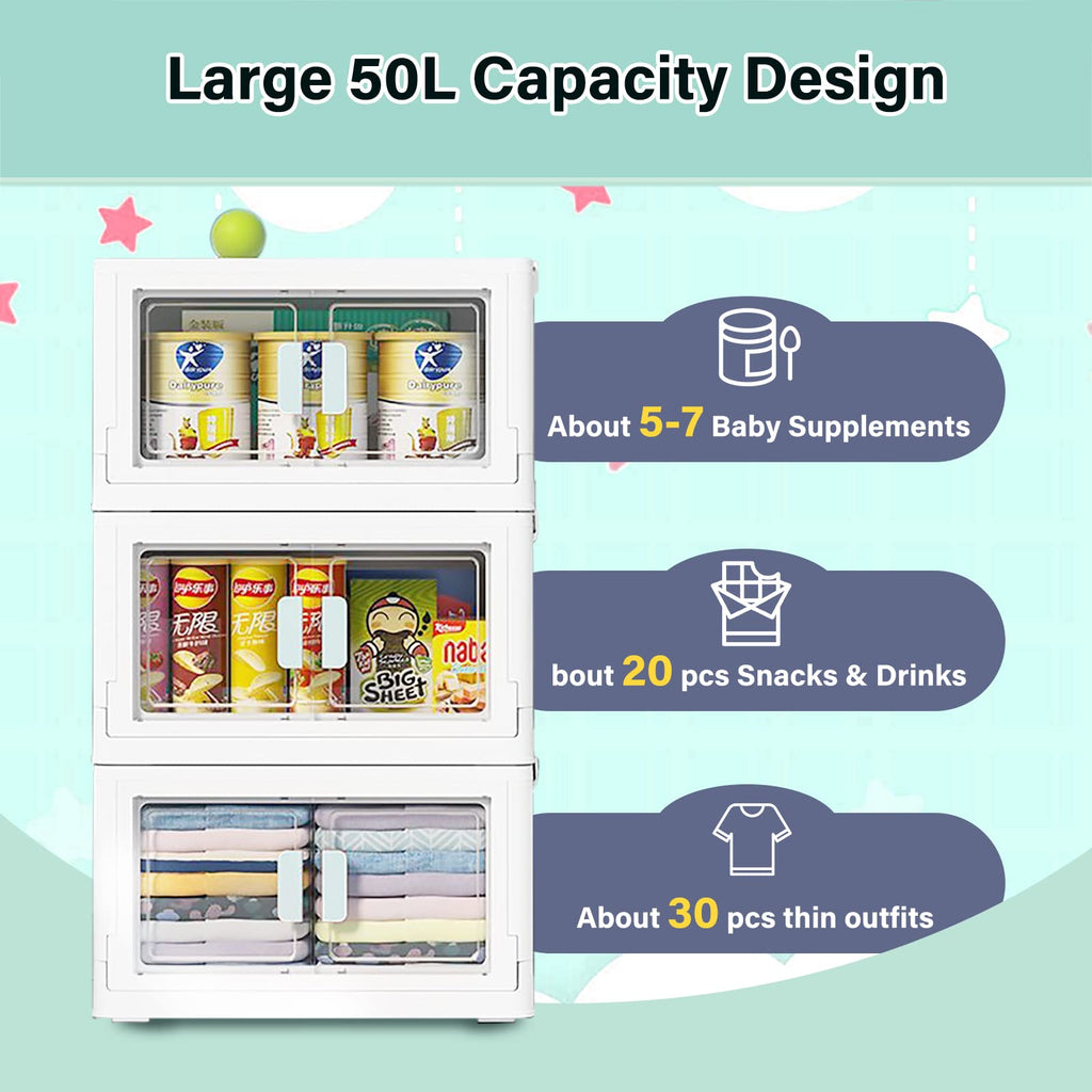 BTGGG 3-Pack Stackable Storage Boxes | 150L Foldable Plastic Bins