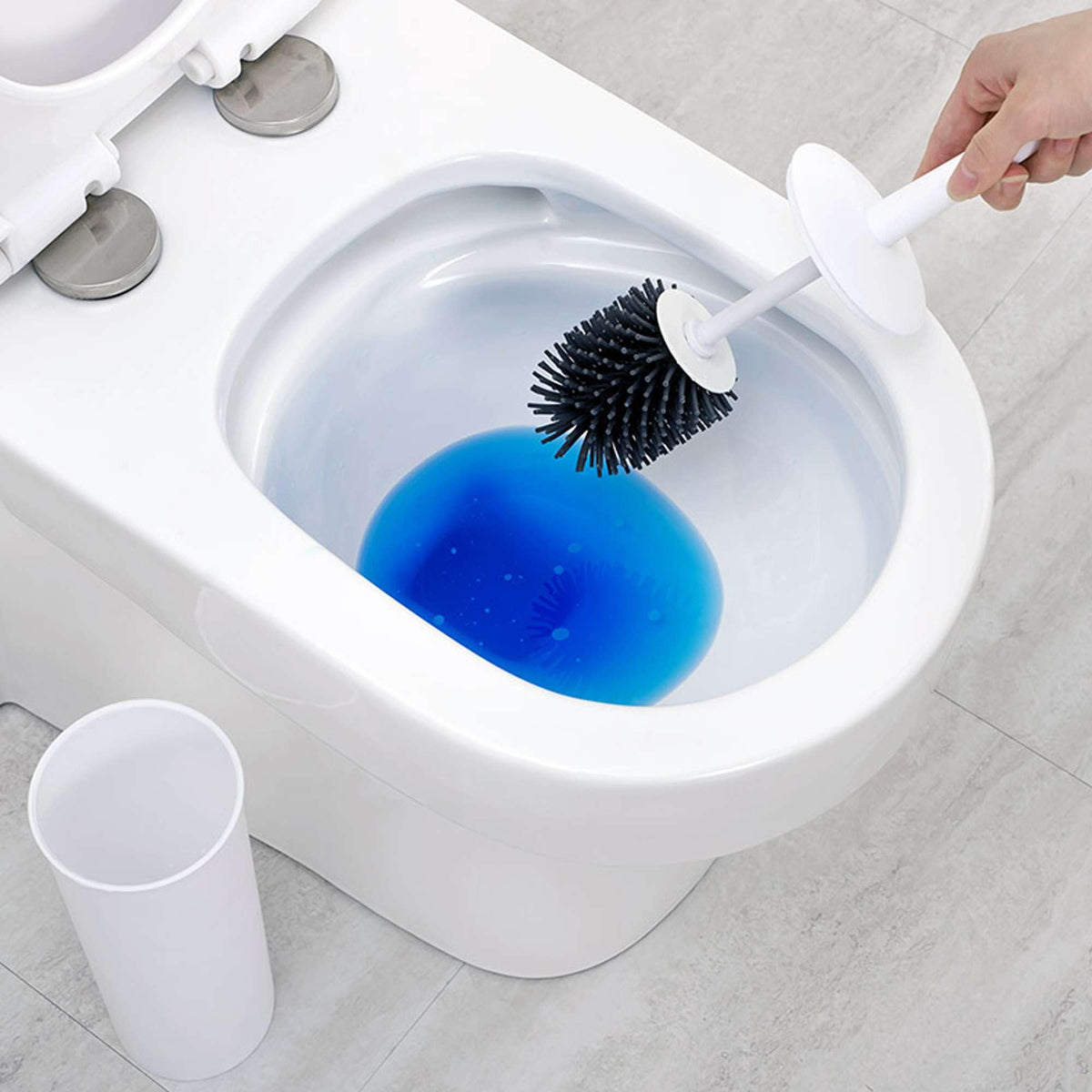 Toilet Brush with Drainage Holder Set,Flex Silicone Anti-Clog Anti-Drip Brush Head, White, 1-Pack - image 3