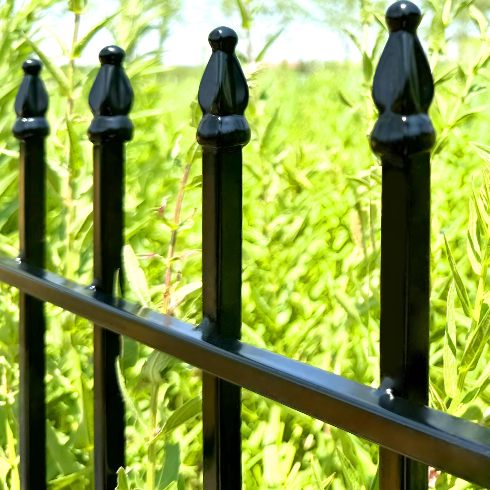 Thealyn Metal Garden Fence – 5 Panels No-Dig Wrought Iron Dog Fence, Black