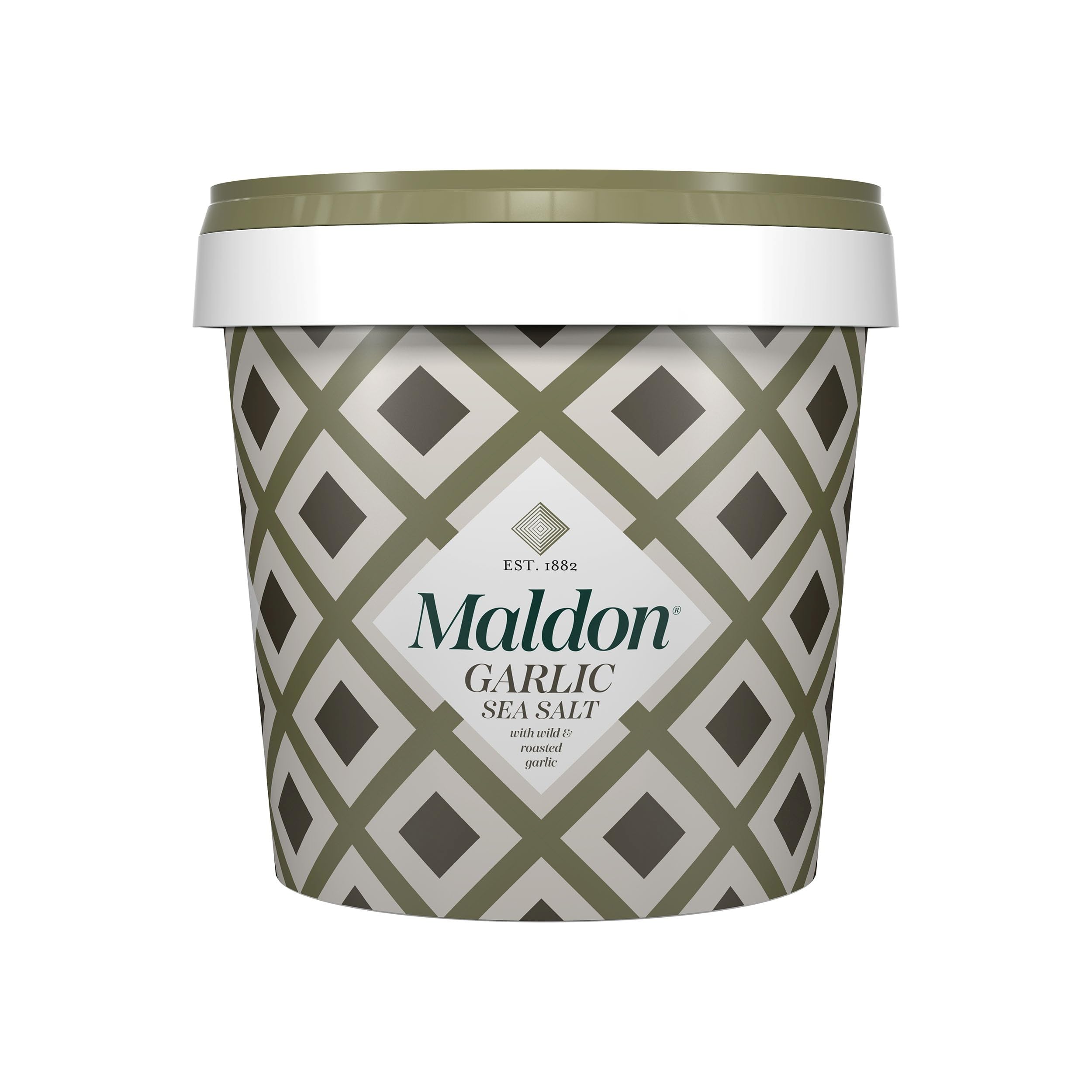Maldon Garlic Sea Salt – Wild & Roasted Pyramid Flakes, 500g Tub