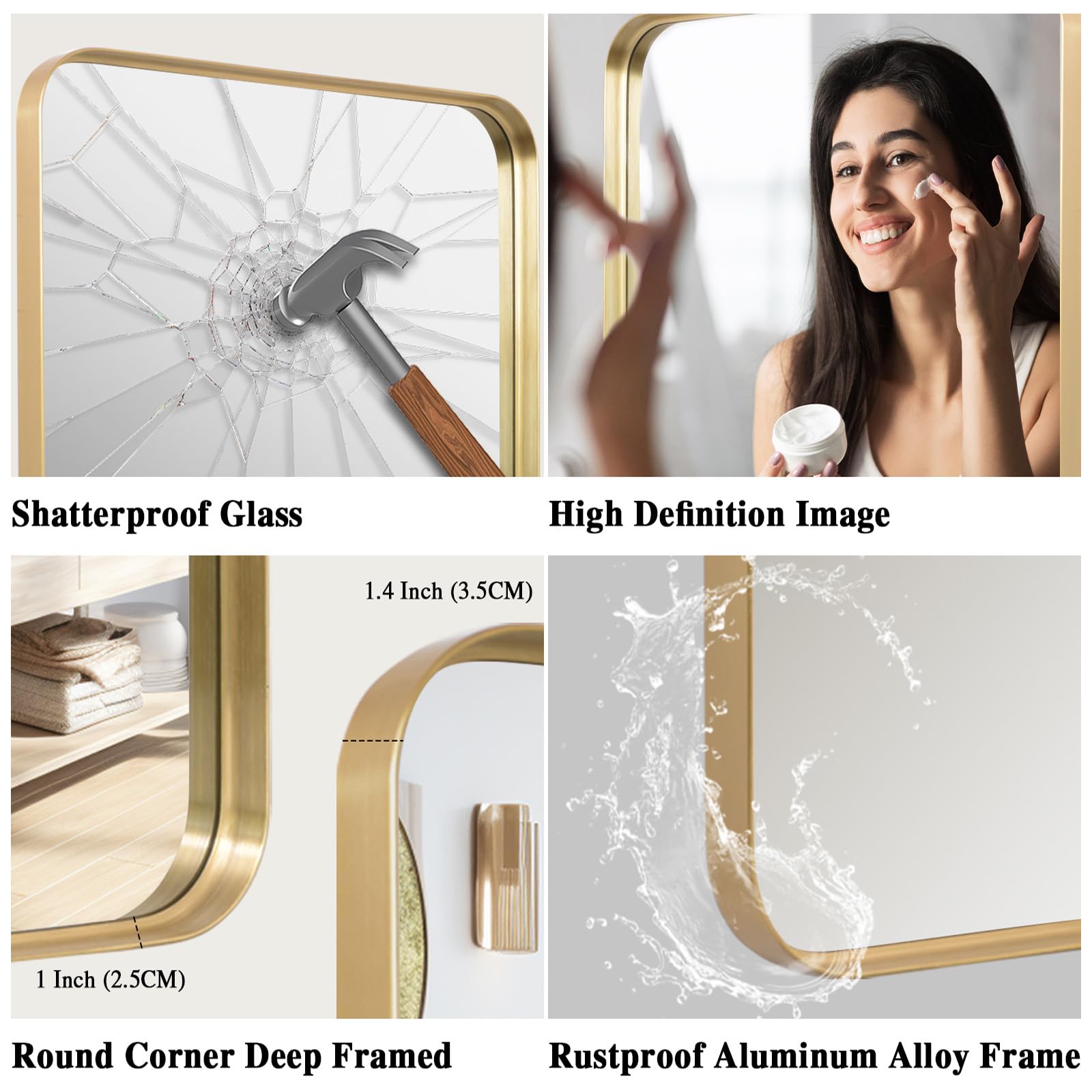 LunaMirror Gold Bathroom Vanity Mirror | 50x75 CM Rectangular Wall Decor