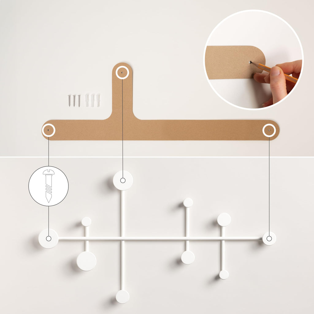 Kazai Sval Wall-Mounted Coat Rack – Minimalist Metal Hooks, White