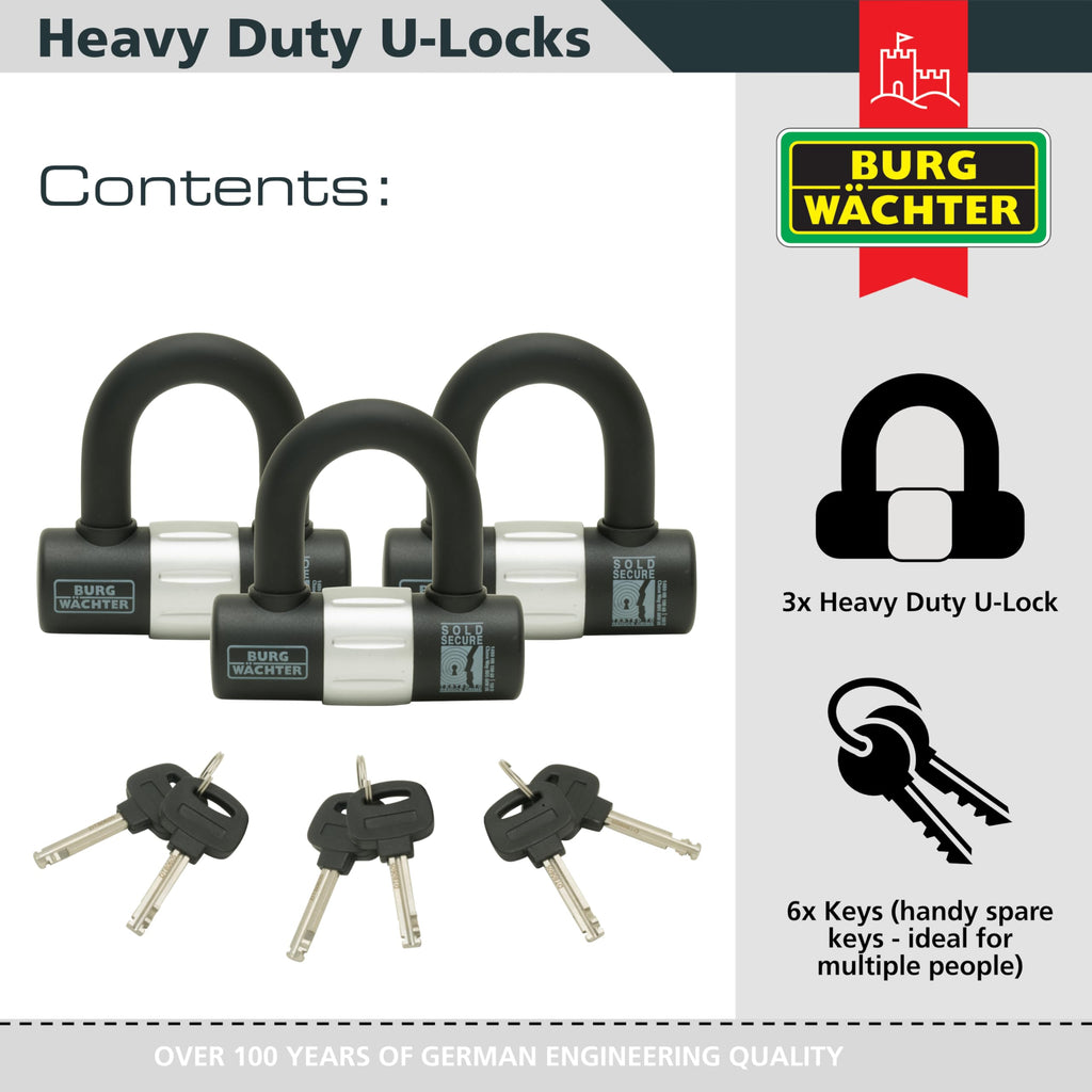 Burg-Wächter 100D U-Lock Trio Pack – Keyed Alike Sold Secure Gold