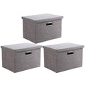 Wintao Large Foldable Fabric Storage Boxes with Lids, Grey - 3 Pack